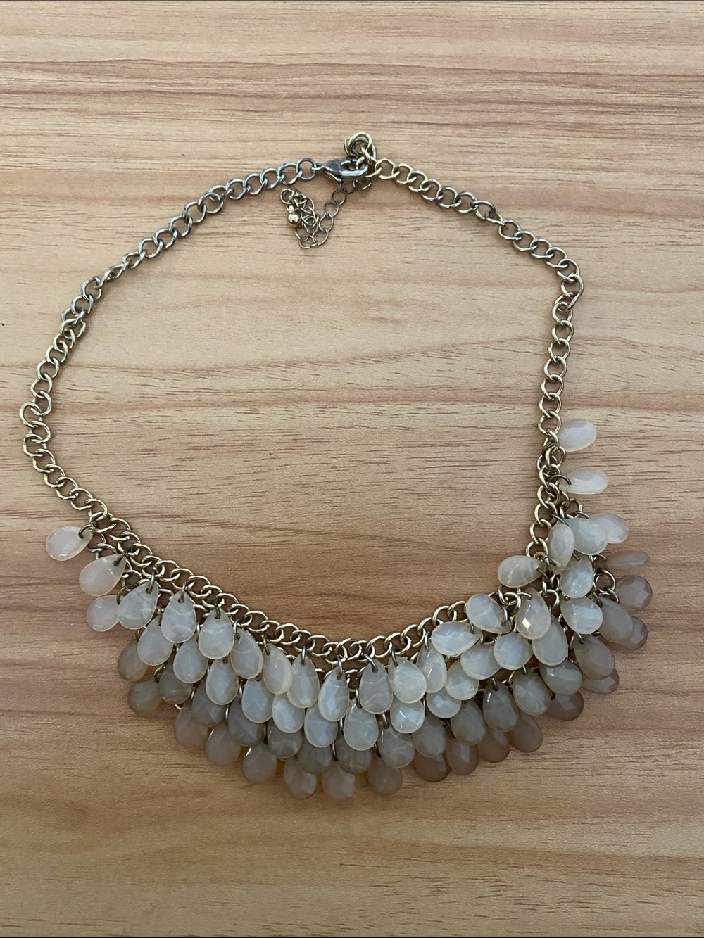 Gold Chain Statement Necklace with Cream Teardrop Beads